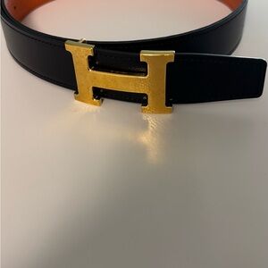 Hermes New Reversible Orange/Black Leather Belt